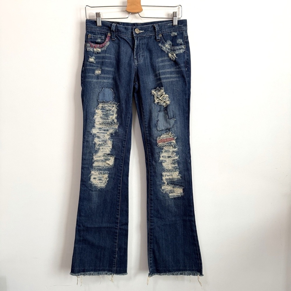 American Eagle Jeans 4‎ Regular Hipster Fit Patch Embroidered Bootcut 30x32 Blue